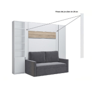 Lit escamotable 140 blanc mat avec bandeau chêne - DJUKE SOFA gris - 2 colonnes intégrées_2