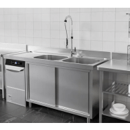 Plonge avec passage lave-vaisselle 180 x 70cm et placard - 2 cuves à droite l50 x p50 x h30 cm_2