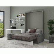 Armoire lit escamotable Bermudes Sofa gris - bandeau blanc - canapé intégré 140x200 cm_2