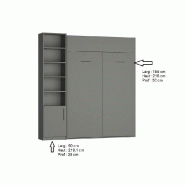 Lit escamotable DYNAMO gris mat - Couchage 140x200 cm avec colonne bibliothèque et rangements intégrés_2