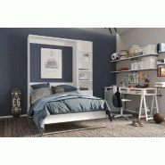 Composition armoire-lit SMART-V2 - Façade blanc brillant 140x200 cm avec bibliothèque blanc mat_2