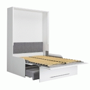 Armoire lit escamotable Sofa Automatica 140 cm blanche avec canapé intégré en microfibre grise - Mécanique brevetée SEDAC MERAL_2