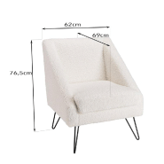 Fauteuil design GOTHY blanc en tissu bouclette - pieds épingles métal noir - style contemporain et élégant_2