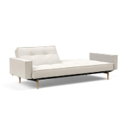 Canapé convertible Splitback Styletto avec accoudoirs - Pieds fuseau en chêne naturel - Tissu bouclé Off White_2