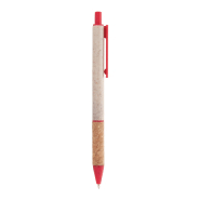 Stylo bille écologique en paille de blé - grip liège naturel - encre bleue - couleur rouge_2