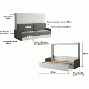 ARMOIRE LIT ESCAMOTABLE VERTIGO SOFA FAÇADE BLANC BRILLANT CANAPÉ ACCOUDOIRS ROUGE 160*200 CM_2