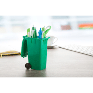 Support pour stylos en plastique - forme de poubelle - couleur vert - 56g_2