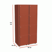 Meuble vestiaires 6 ou 8 cases - MDD - Bleu foncé , A clé, 2 x 4 cases, Petits pieds avec vérins_2