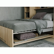 Composition armoire lit escamotable LUTECIA - Chêne naturel - Couchage 140x190 cm avec rangements intégrés_2
