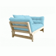 Banquette méridienne futon Beat - Pin naturel - Tissu bleu clair - Couchage 75x200 cm - KARUP_2