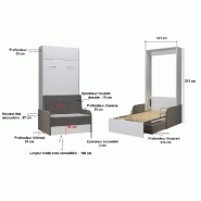 Armoire lit escamotable Dynamo Sofa blanc avec canapé + accoudoirs tissu rouge - Couchage 90x200 cm_2