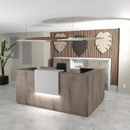 Banque d'accueil d'angle Delta Plus avec réhausse - Mobel Linea - 224, Blanc mat, Droite, Non, Chêne grisé_2