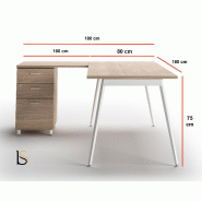 Bureau d'angle avec caisson X3 - Officity - Blanc 9010, Orme, 4 tiroirs, 180 x 180 cm_2