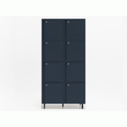 Meuble vestiaires 6 ou 8 cases - MDD - Bleu foncé , A clé, 2 x 4 cases, Pieds en métal_0
