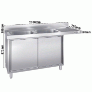Plonge Inox 2 bacs sur placard avec passage lave-vaisselle - P 700 - GGM - 2000 mm bac à gauche_2