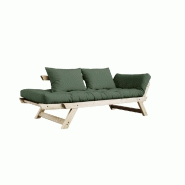 Banquette méridienne futon BEBOP - pin naturel - coloris vert olive - couchage 75x200 cm - convertible et design moderne_2