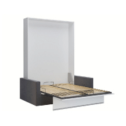 Armoire lit escamotable DJUKE SOFA blanc mat - canapé gris intégré 140x200 cm_2