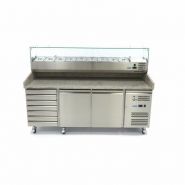 Table à pizza réfrigérée Maxima - 2 portes - 7 tiroirs - 202 cm - avec vitrine réfrigérée 9 x 1/3 GN_2