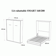 Armoire lit escamotable ultra-plate SMART-V2 - Chêne - Couchage 160x200 cm avec sommier à lattes et ouverture auto-freinée_2