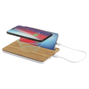 Chargeur induction de bureau en bambou - 5W avec support téléphone et Power Bank USB 1000 mA_2