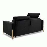 Canapé convertible express ODACIO - Sommier à lattes 140x197 cm - Matelas 16 cm - Têtières réglables - Pieds dorés - Velours noir_2