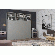 Lit escamotable STRADA-V2 gris mat - Couchage 140 x 200 cm avec surmeuble 6 niches de rangement_2
