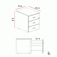 Caisson mobile Torino - Blanc, 3 tiroirs, Oui_2
