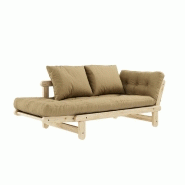 Banquette méridienne futon Beat en pin naturel - Tissu beige blé - Couchage 75x200 cm - Convertible et modulable_2