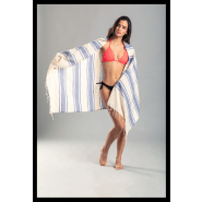 Serviette de plage - Paréo bicolore - 100% coton biologique - 110 g/m² - Couleur bleu_2