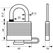 Cadenas à clé Bumper 54 mm rouge - Corps acier zingué - Anse acier cémenté - Marque Thirard_2