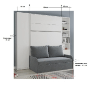 Composition lit escamotable 140 blanc mat Bermudes Sofa - Canapé microfibre gris avec 2 colonnes et armoire intégrée_2