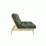 Banquette futon FOLK en pin massif - Coloris vert olive - Couchage 130 x 190 cm - Design scandinave avec accoudoirs en métal_2