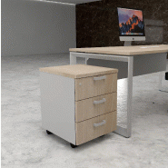 Caisson mobile 3 tiroirs classiques bicolore - MobelLinea - Gris aluminium, Acacia clair_2