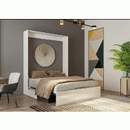 Armoire lit escamotable Dynamo Sofa - façade blanc brillant effet miroir - canapé anthracite - couchage 140x200 cm_2