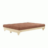 Banquette convertible FRESH - Pin massif brun argile - Couchage 140x200 cm - Matelas futon confortable_2