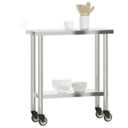 Vidaxl table de travail de cuisine avec roues 82,5x30x85 cm inox 376460_2