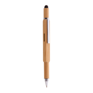 Stylo multifonctions en bambou – Stylet, tournevis, niveau à bulle, règle 7 cm – Encre bleue_2