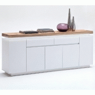 Buffet Romina 5 portes 2 tiroirs - laqué blanc mat avec plateau en chêne noueux huilé - LED intégré_2