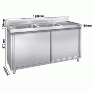 Plonge inox 2 bacs et égouttoir sur placard - P 700 mm - 1800 mm bac à gauche_2