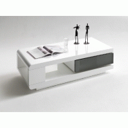 Table basse design ICHY - laquée blanc brillant, façade gris laqué, plateau rotatif à 360°_2