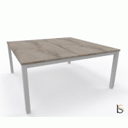 Bureau 2 personnes Tempo avec passe-câbles  - Mobel Linea - Alu, Chêne grisé_2