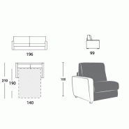 Canapé convertible express NIVES - 3 places - Matelas 14 cm - Tissu anthracite - Couchage 140x190 cm_2
