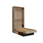 Lit escamotable style industriel KEY SOFA - 90x200 cm - Chêne naturel avec canapé et tiroirs de rangement marron_2