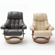 Fauteuil relax CLAIRAC XL - assise en cuir crème, pied en bois naturel, inclinable à 135° avec repose-pied_2