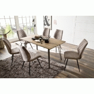 Lot de 2 chaises design NIME - tissu sable et pieds métal laqué anthracite - style rétro et confortable_2