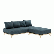 Canapé convertible futon Senza - Pin naturel - Coloris bleu pétrole - Couchage 90 x 200 cm - Design minimaliste et cocooning_2