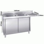 Plonge Inox 2 bacs sur placard avec passage lave-vaisselle - P 700 - GGM -_2