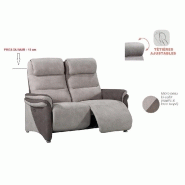 Canapé relax électrique 2 places ZILIA - Microfibre mastic et brun taupé - Têtières ajustables et moteur synchronisé_2