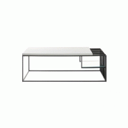 Table basse JULLY - Blanc mat et métal noir - Style industriel avec plateau 120x60 cm_2