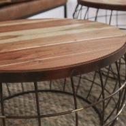 Lot de 2 tables basses Invader - bois et acier finition cuivre antique - diamètres 58 cm et 76 cm_2